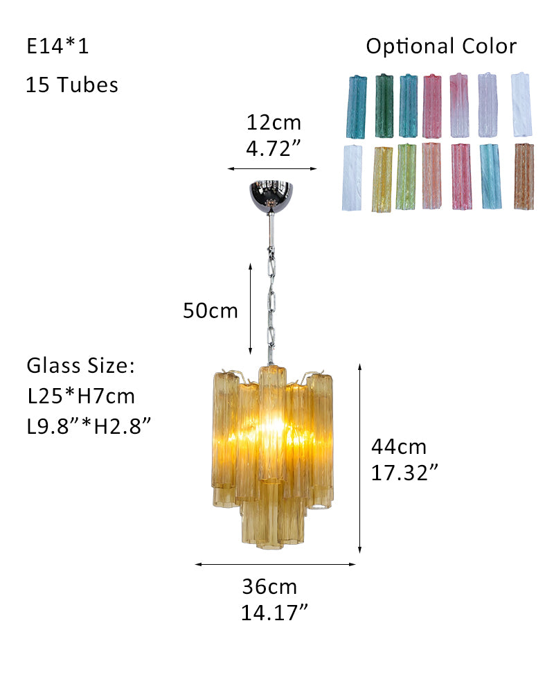 Fantastic Murano Amber Glass Tube Chandelier in Chrome & Golden Frame