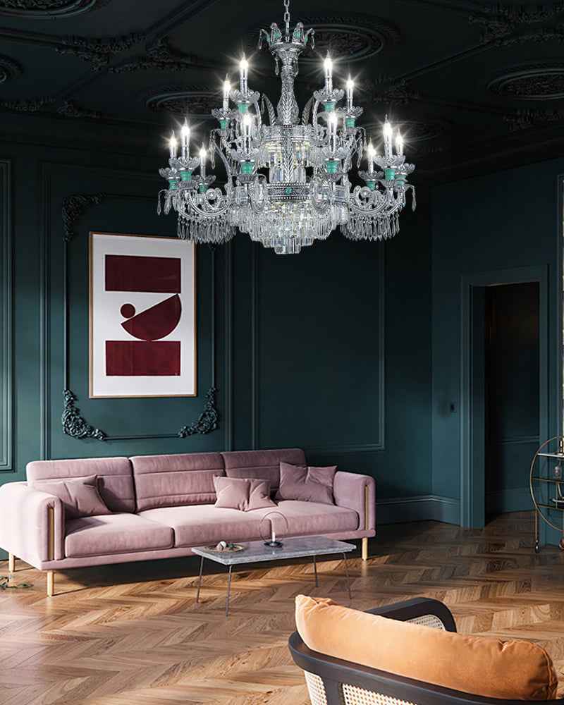Lightsstory Series Classic Crystal chandelier | Translucent Hand-blown Crystal Handing Light Finish for Dining Rooms, Living Rooms and Bedroom