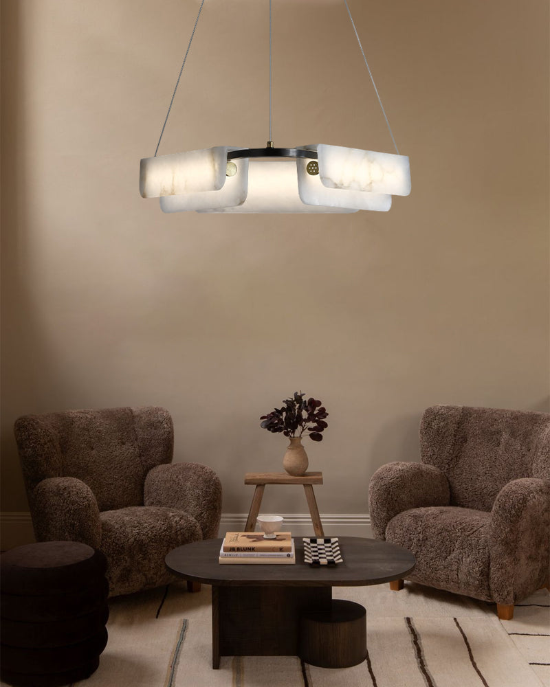Organic Alabaster Linear Pendant Lightiing with Black Metal Frame for Kitchen Island