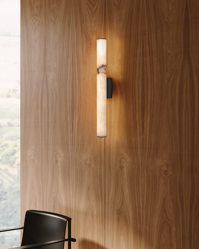 Callisto Linear Strip Long Wall Sconces Brass/Black Metal | Natural Marble Shade