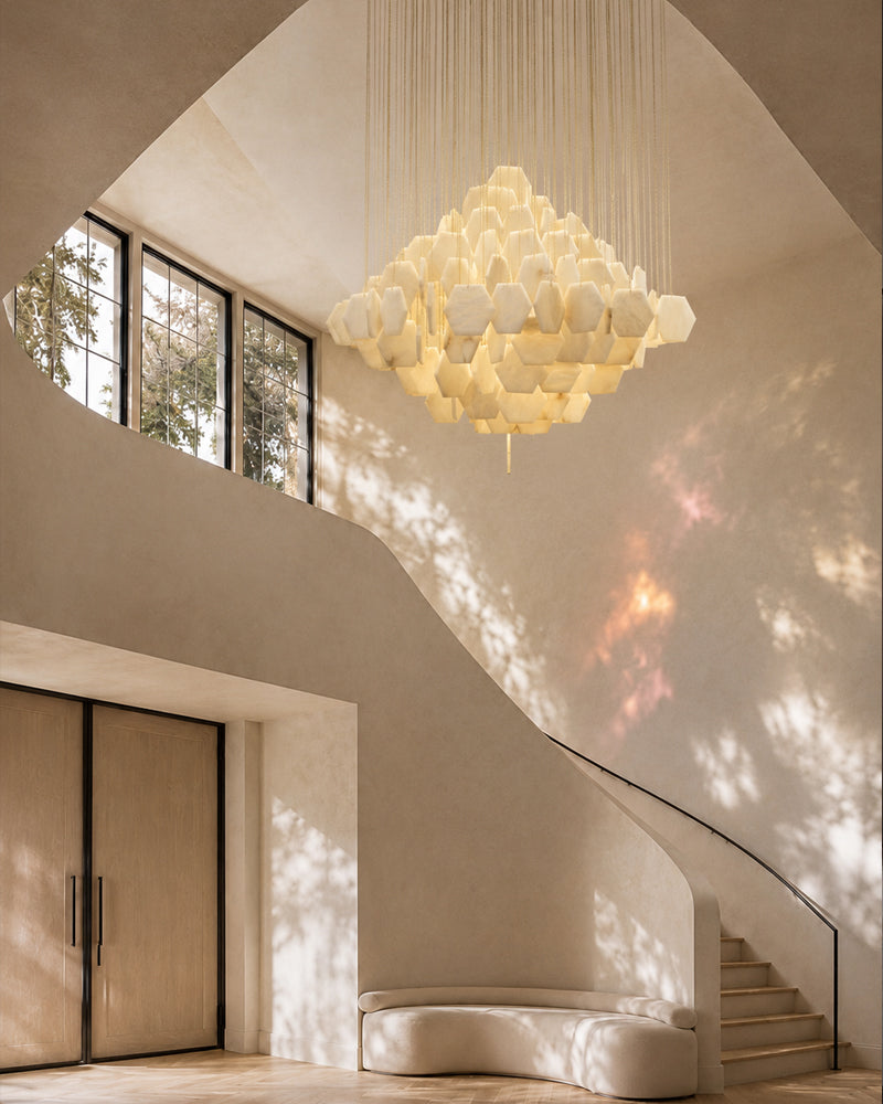 LightsStory Alabaster Streamline Chandelier - Geometrical White Stone
