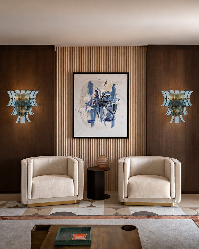 Ghiaccio Glass Azure Blue Cascade Wall Light Sconce - Heritage Brass, Semi Flush Mount - Hallways, Bedrooms & Living Rooms