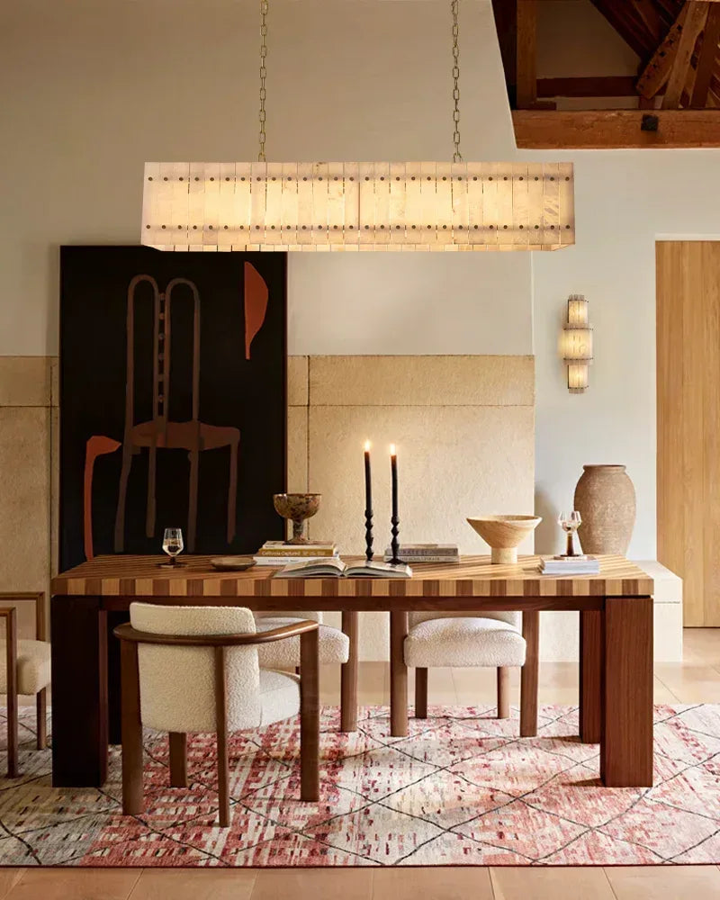 Val d’Isère Series Architectural Chandelier | Double Tier Drum Hand-carved alabaster panels with durable steel frame, Mid-century steel finish for Dining rooms, foyers, or offices American Vintage chandelier lamp