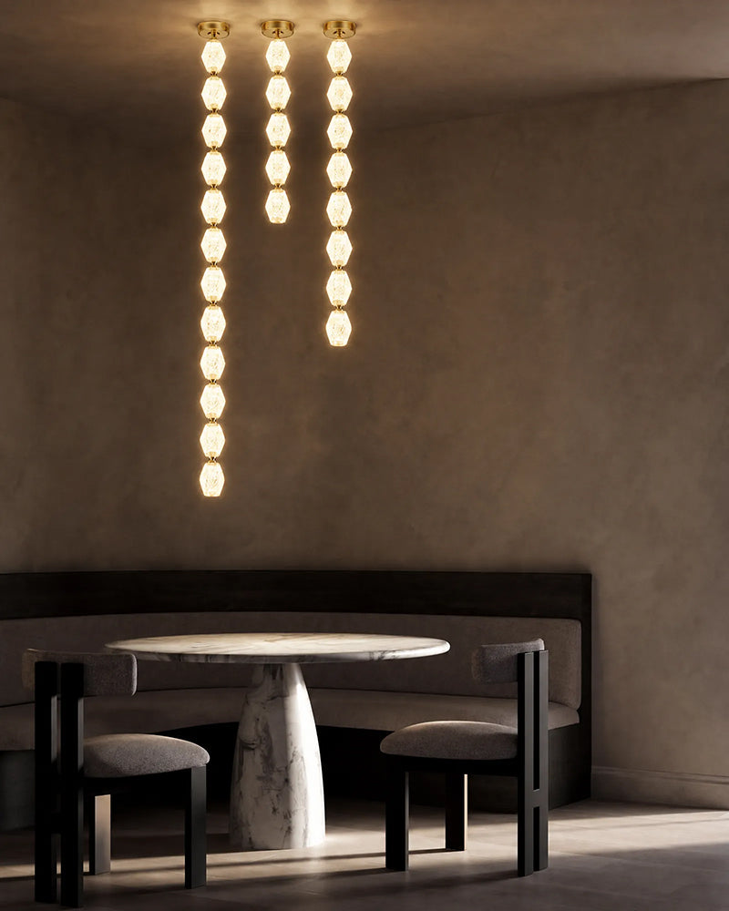 Clairval Glass Rope and Bead Totem Pendant Light - Clear Glass, Lux Gold Trim - Kitchens, Dining & Living Rooms