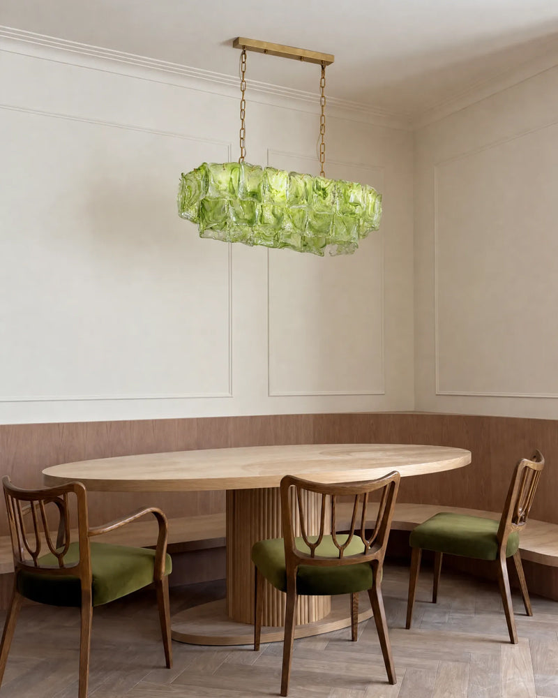 Chiara Murano Glass Contemporary Citrus Green Panel Linear Chandelier - Lux Gold Trim - Kitchen Islands & Dining Rooms
