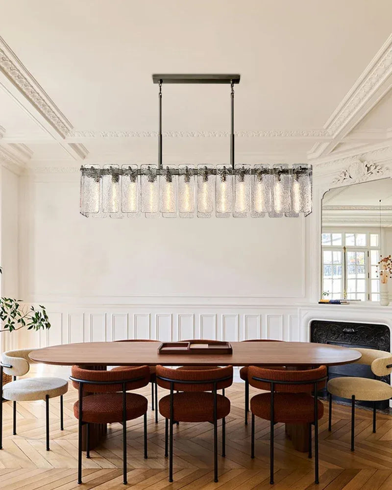 Winchester Series Geometric Chandelier | Round Handcrafted Rippled Cast Glass Panels, Lacquered Burnished Brass and Black for Modern Dining Rooms and Living Spaces American chandelier