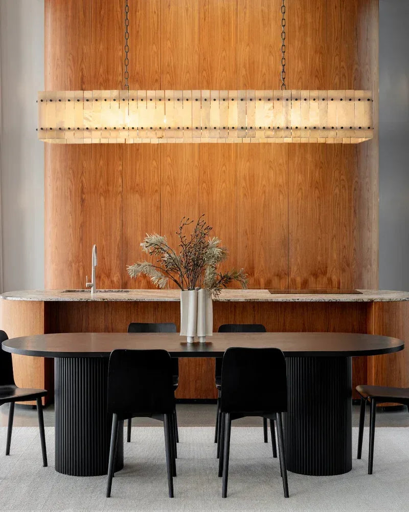 Val d’Isère Series Architectural Chandelier | Double Tier Drum Hand-carved alabaster panels with durable steel frame, Mid-century steel finish for Dining rooms, foyers, or offices American Vintage chandelier lamp