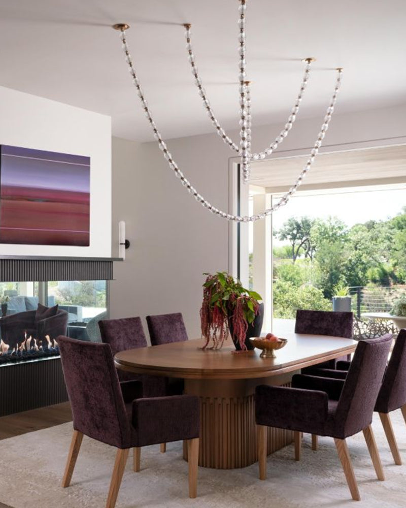 Clairval Glass Bead Rope Hanging Pendant Light - Clear Glass, Lux gold Trim - Lobby, Living Rooms & High Ceilings