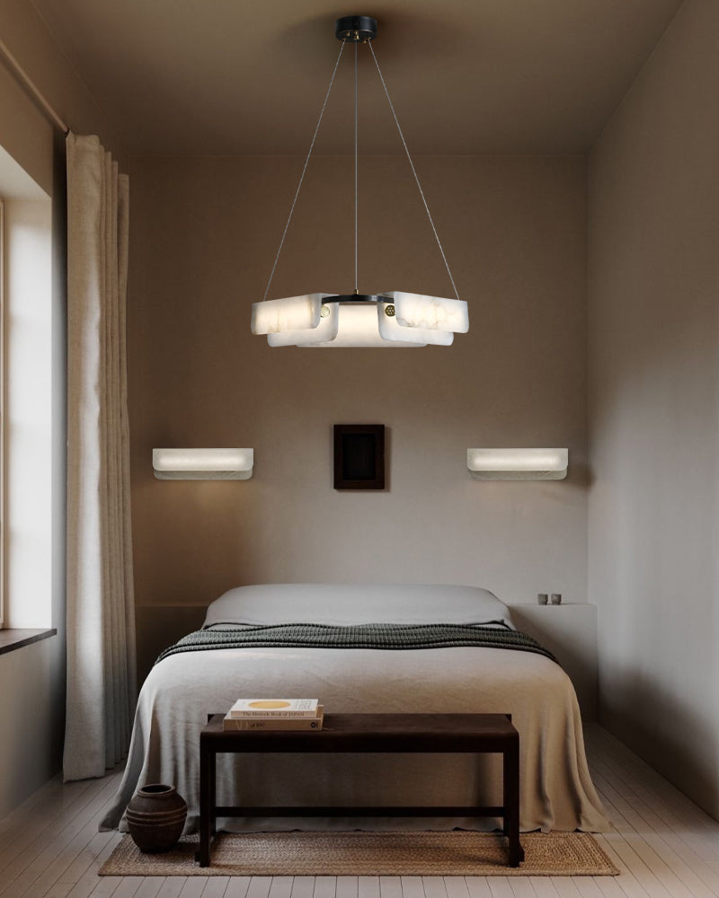 Organic Alabaster Linear Pendant Lightiing with Black Metal Frame for Kitchen Island