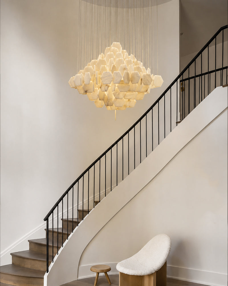 LightsStory Alabaster Streamline Chandelier - Geometrical White Stone
