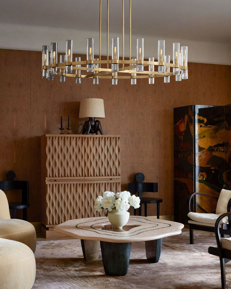 Foyer Dimming Lighting Vintage Brass Stainless Wheel Ravelle Clear Glass Round Chandelier