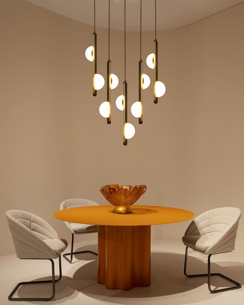 Alabaster Staggered Dual Sphere Gold Plated Pendant Light - Natural Spanish Alabaster Pebbles, Lux Gold Trim - Kitchens, Dining & Bedrooms