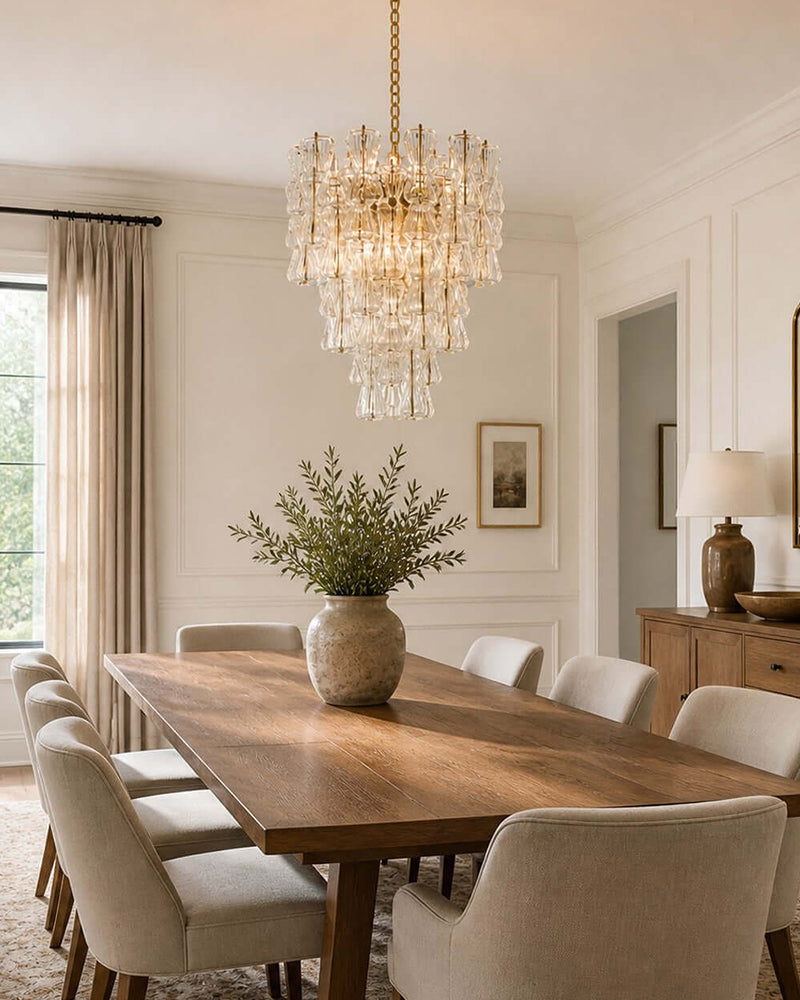 Murano Glass Cascade Tiered Chandelier - Amber & Clear & Green Glass