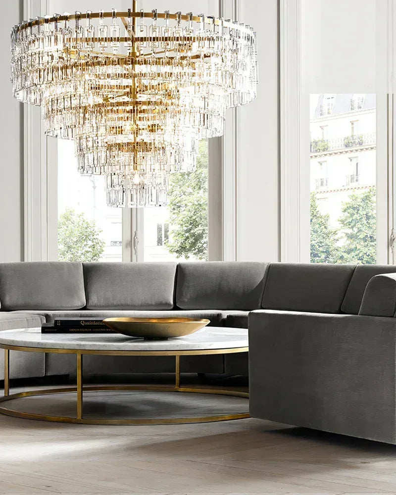 Montreux Series Prismatic Chandelier | Triple Tier Prismatic Crystal Hand-Set Prismatic Crystals and Interlocking Steel Chains, Dual-Tone Gold or Matte Black finish for Grand Entryways, Dining Areas, and Bedrooms American chandelier