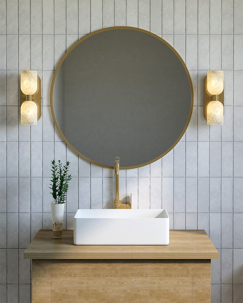 Alabaster Hourglass Capsule Wall Light Sconce - Natural Spanish Alabaster, Serene Matte Trim - Bedrooms, Hallways & Bathrooms