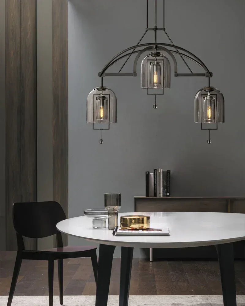 LightsStory Series Geometric Chandelier | Round Hand-Blown Glass and Metal, Brushed Black finish for Modern Dining Rooms and Entryways American Vintage chandelier lamp