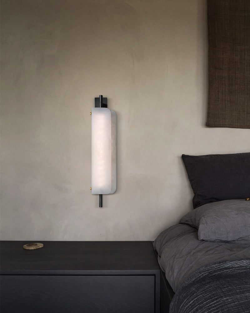 Organic Alabaster Linear Pendant Lightiing with Black Metal Frame for Kitchen Island