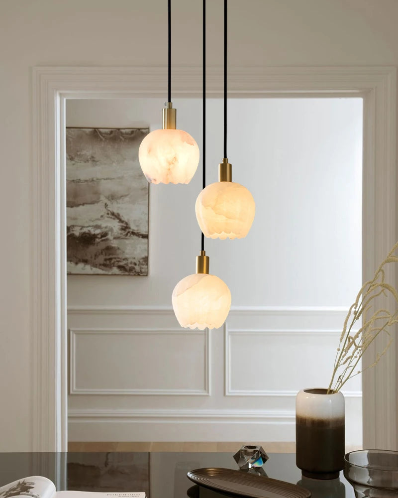 Lightstory Series Modern Alabaster Marble Pendant Lighting | 3/5/7/9 Lights Petal Bud with Gold or Black accents for Dining Room,Hotels American chandelier