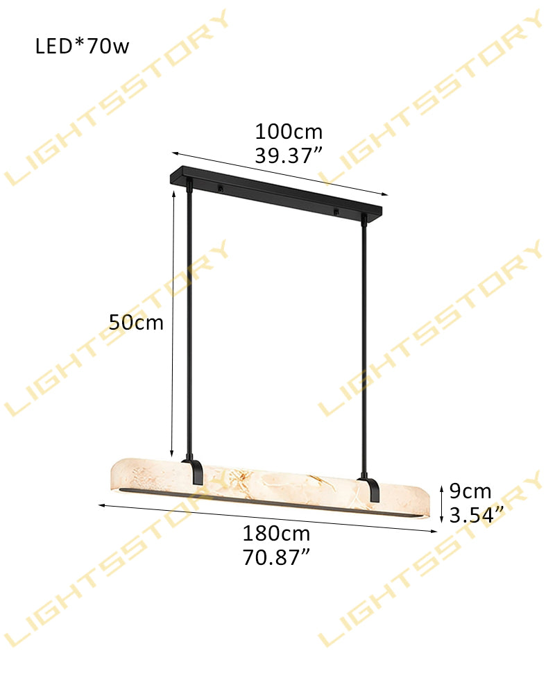 Alabaster Linear Capsule Chandelier - Natural Spanish Alabaster, Lux Gold Trim - Kitchen Islands & Dining Rooms