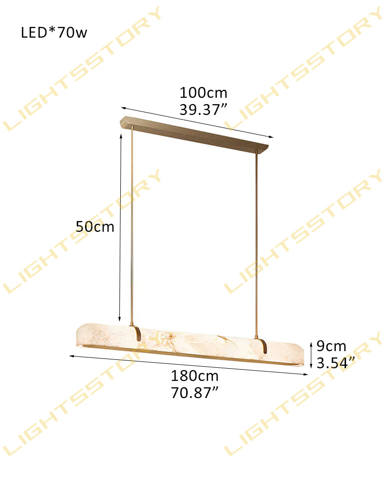 Alabaster Linear Capsule Chandelier - Natural Spanish Alabaster, Lux Gold Trim - Kitchen Islands & Dining Rooms