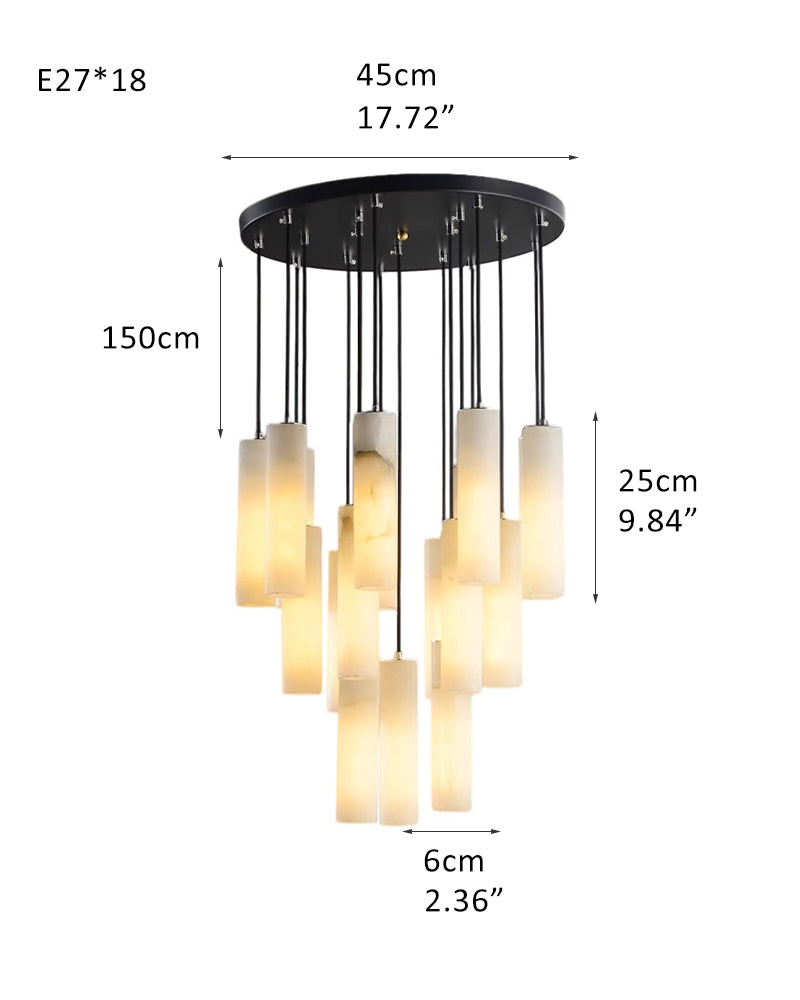 Silo alabaster pendant lamp dimensions including eight cylindrical shades, 150cm height