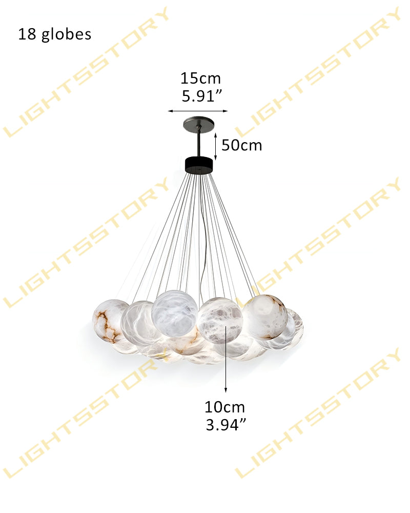 18/30 lights Cluster Adjustable Lighting Alabaster Globes Chandelier for high ceiling entrance