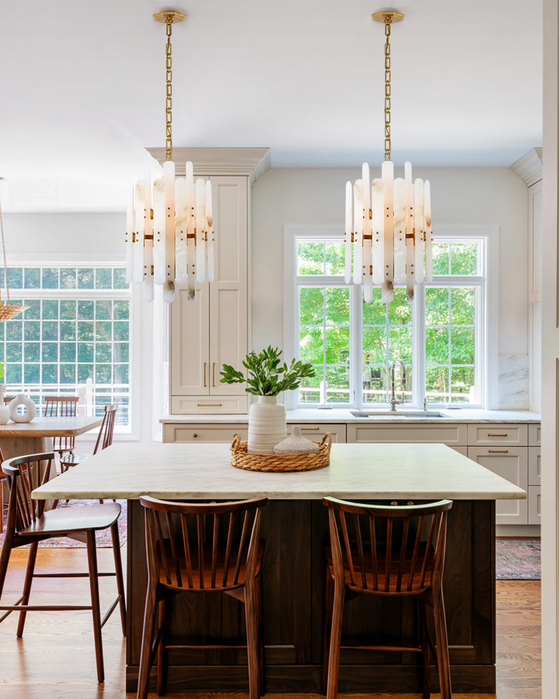 Large Alabaster Chrome Rectangle Chandelier 40“45” for dining room living room