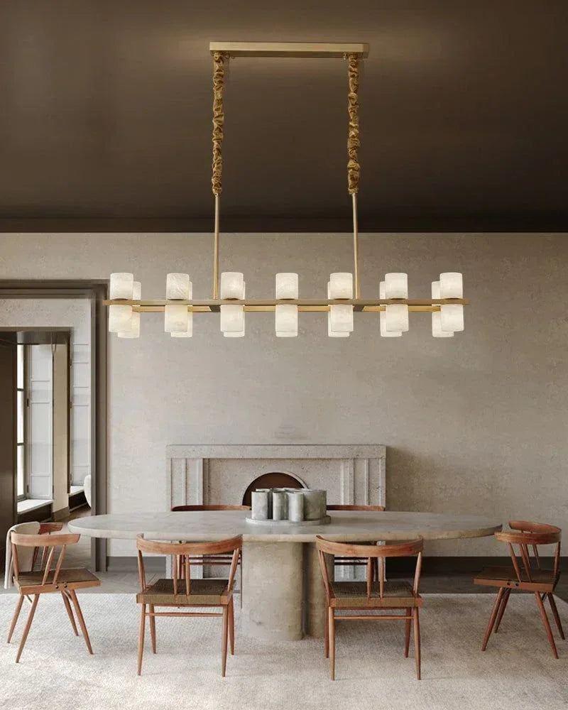 LightsStory Series Geometric Chandelier | Round Brass Hoop Marble-clad brass frame with industrial-chic rods, Polished Brass finish for Soaring foyers and statement dining rooms Modern Pendant lamp