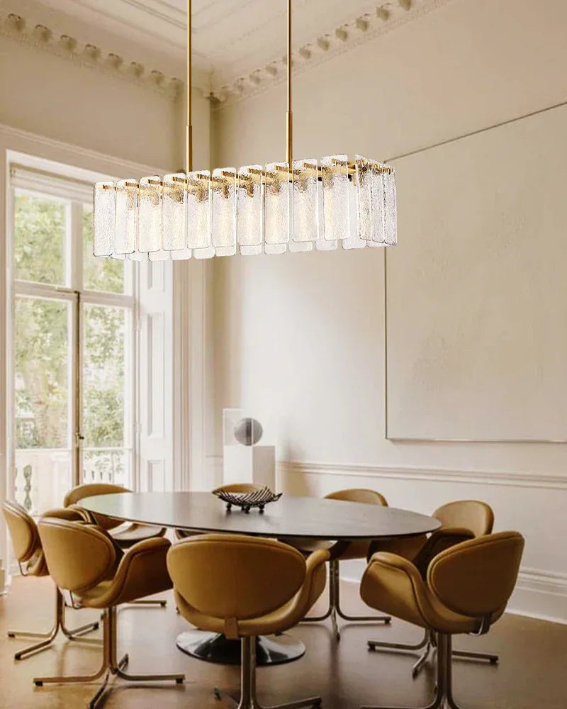 Winchester Series Geometric Chandelier | Round Handcrafted Rippled Cast Glass Panels, Lacquered Burnished Brass and Black for Modern Dining Rooms and Living Spaces American chandelier