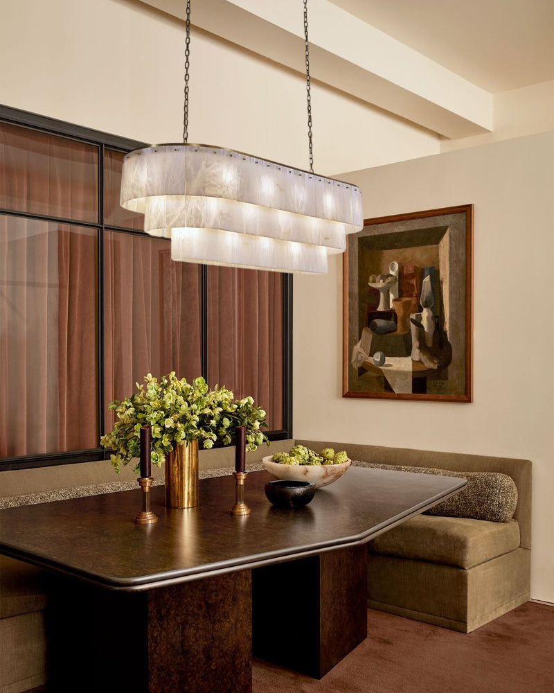 Alabaster Grande Statement Cascading Prism Waterfall Chandelier - Natural Spanish Alabaster, Serene Matte, Heritage Brass Trim - Statement Entrances, Lobby, Stairwells & High Ceilings