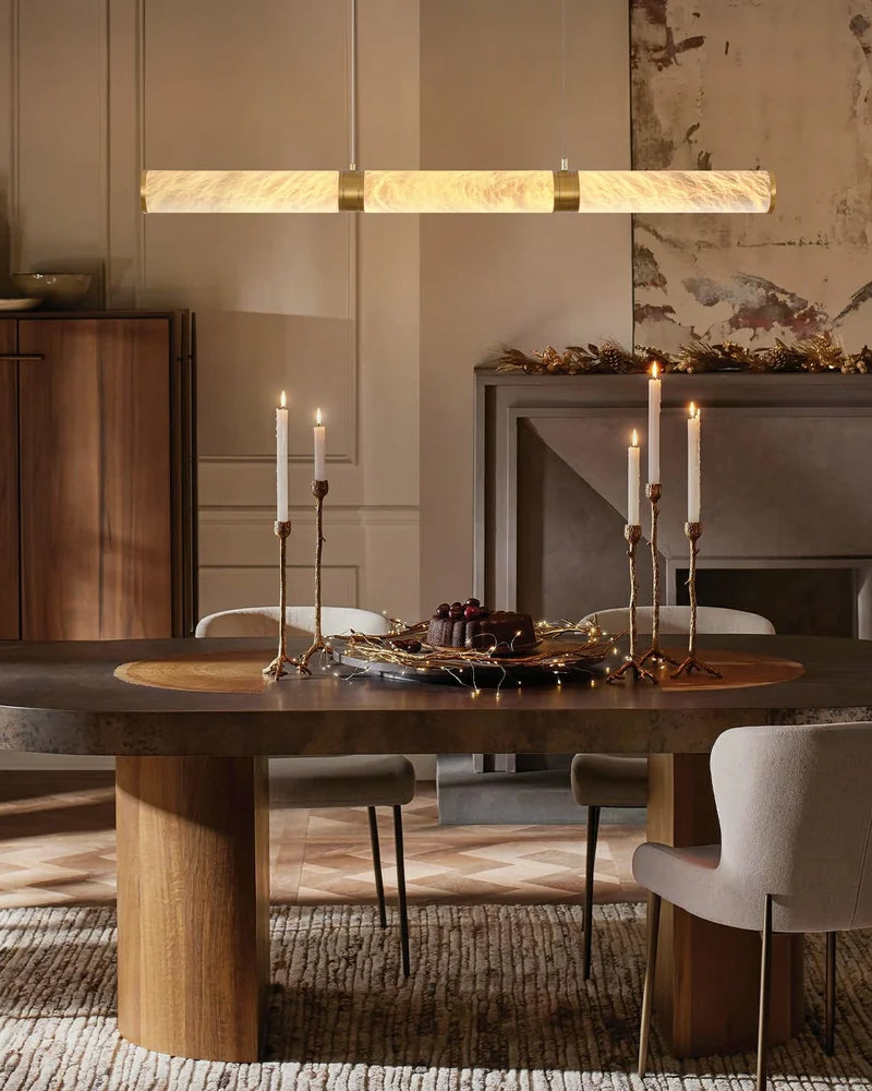 Alabaster Seamless Tube Linear Pendant Light - Natural Spanish Alabaster, Serene Black Trim - Kitchen Islands & Dining Rooms