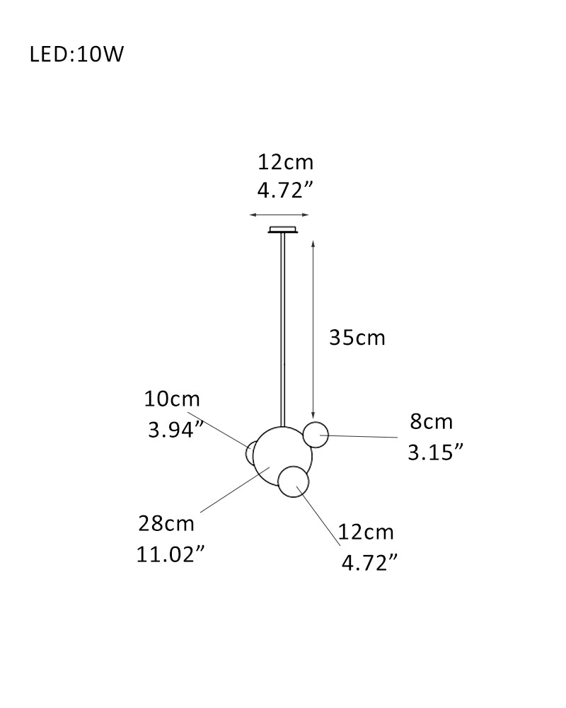 Cluster Alabaster Pendant Lamp with four different sizes of marble ball neatly supported on metal pole