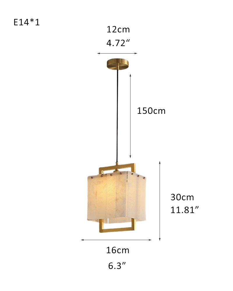 24-light cluster pendant lamp with copper frame and marble panels, dimensions 30x16cm.