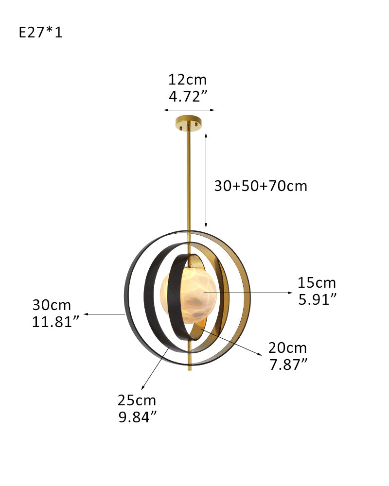 White Alabaster Round Ceiling Pendant Lamp - Gold & Bronze Rotatable Ring