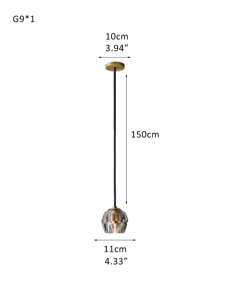 LightsStory Series Prismatic Pendant Chandelier | Spherical Solid brass and hand-faceted crystal, Hand-polished finish for Modern dining rooms and minimalist living spaces 1 light-D11cm D4.33" Smoky + Gold Modern Pendant lamp