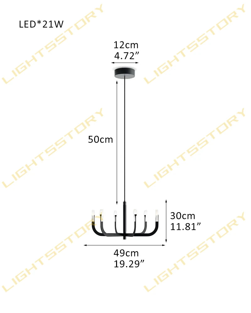 LightsStory Series Candlestick Design Chandelier with LED Lights for Dining rooms and Living Rooms 6 lights-D49*H30CM D19.29"*H11.81" Black American chandelier