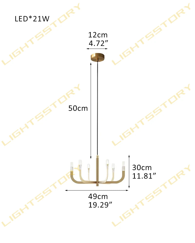 LightsStory Series Candlestick Design Chandelier with LED Lights for Dining rooms and Living Rooms 6 lights-D49*H30CM D19.29"*H11.81" Golden American chandelier