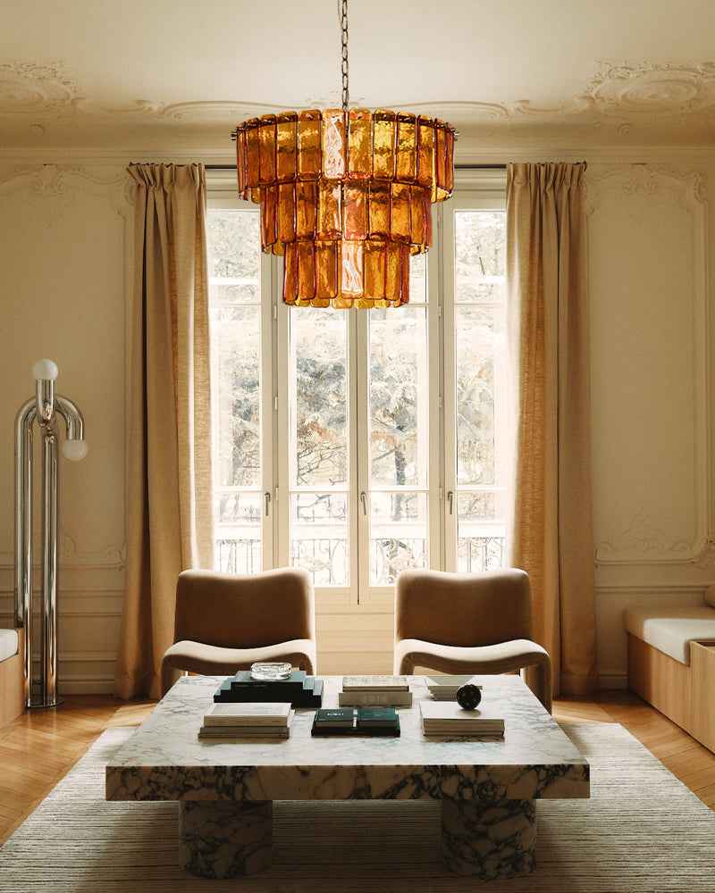LightsStory Bespoke Round Multi-Tier Chandelier - Amber Glass Large 3-5 tiers