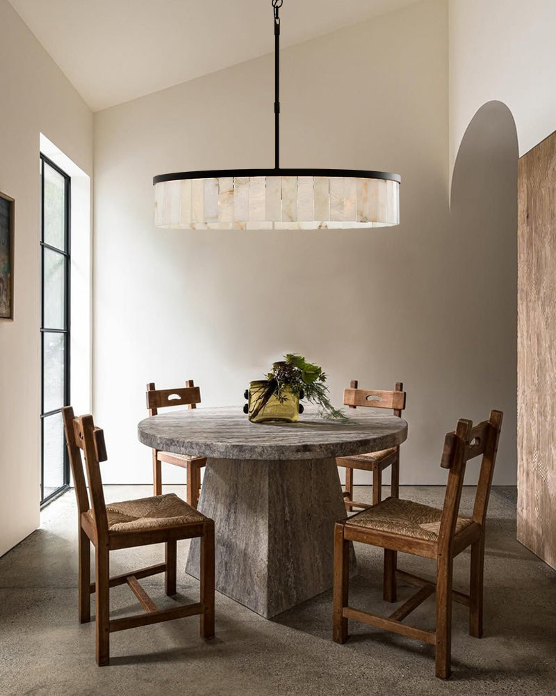 Handcrafted Windham Alabaster Tier Round Chandelier In Brass/Black Finish