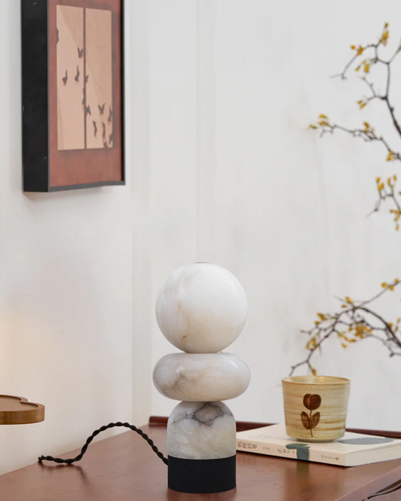 LightsStory Alabaster Geometric Table Lamp - Layered Heritage Brass