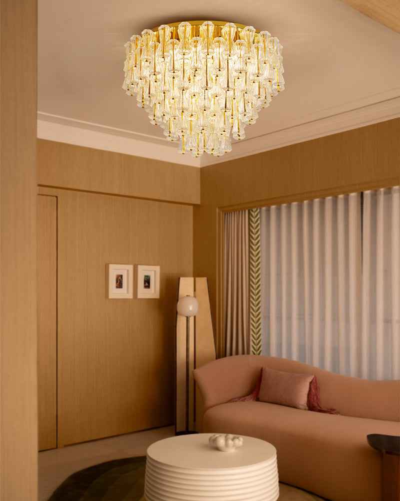 Glass Tiered Flush Mounted Ceiling Light - Clear & Amber Glass (Copy)