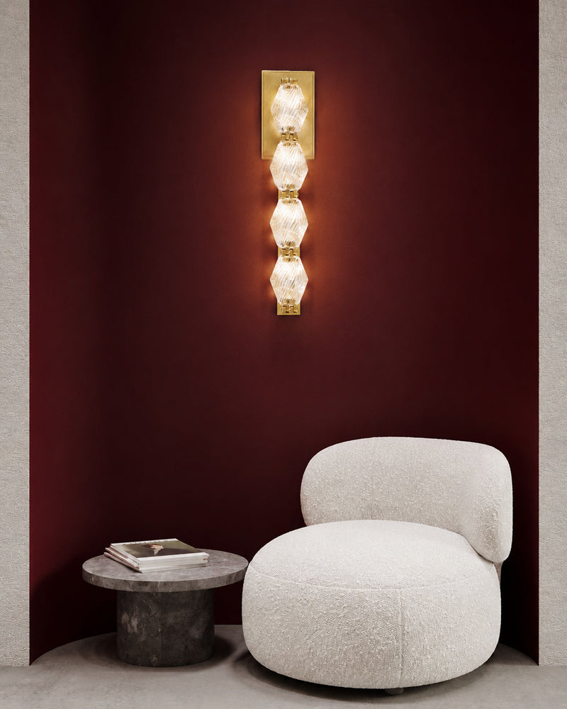 Clairval Stacked Gemstone Totem Wall Light Sconce - Clear Glass, Lux Gold Trim - Hallways, Bedrooms & Bathrooms