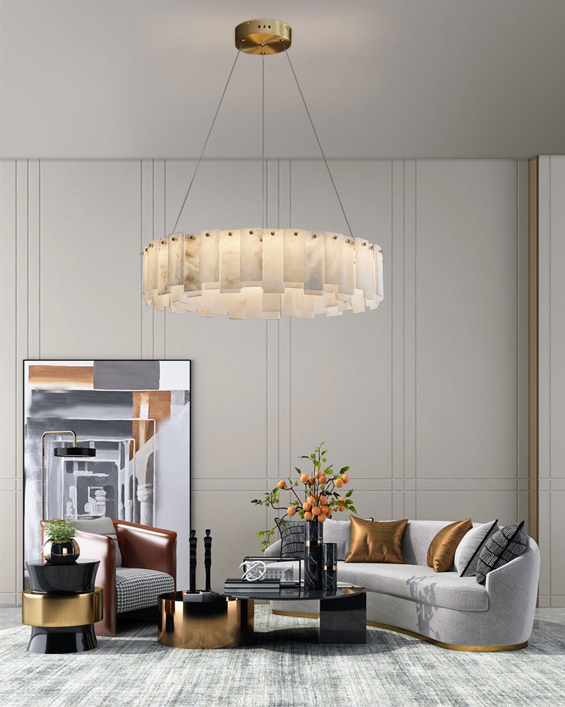 Rectangle Alabaster Large Chandelier lamp with three color temperature dimming, Long Length 100cm