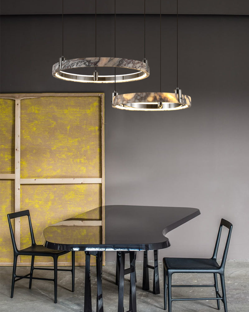 Luxury LED Double/Triple Ring Circle Marble Chandelier Aged Brass/Black Frame American chandelier