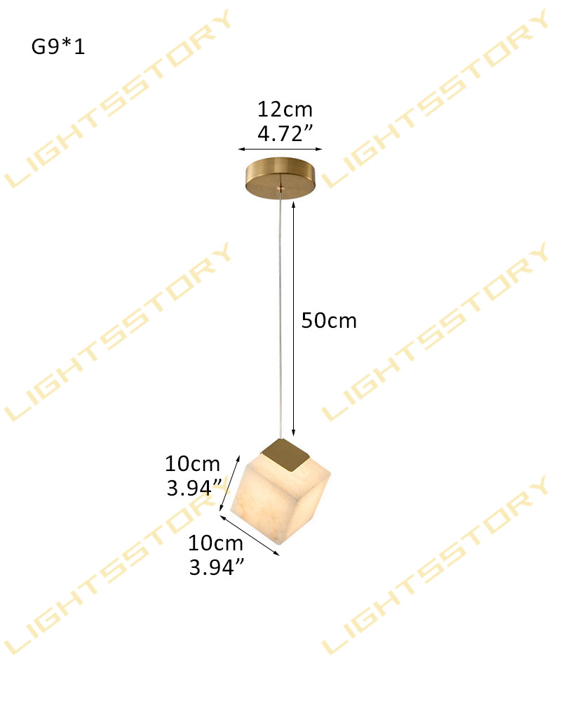 Alabaster Cube Cluster Sculptural Pendant Light - Natural Spanish Alabaster, Lux Gold Trim - Lobby, Foyer, Stairwells and High Ceilings