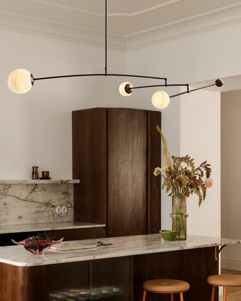 Alabaster & Brass Mobile Pendant. Kinetic Sculptural Light. Vintage Simple Pendant Lamp