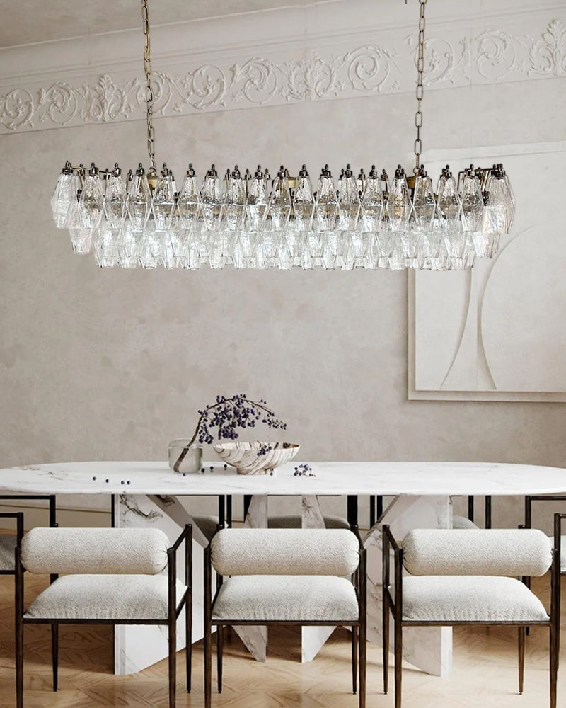 Elegant Murano Poliedri Transparent Glass Rectangular Chandelier Wide 29" 39" 17"