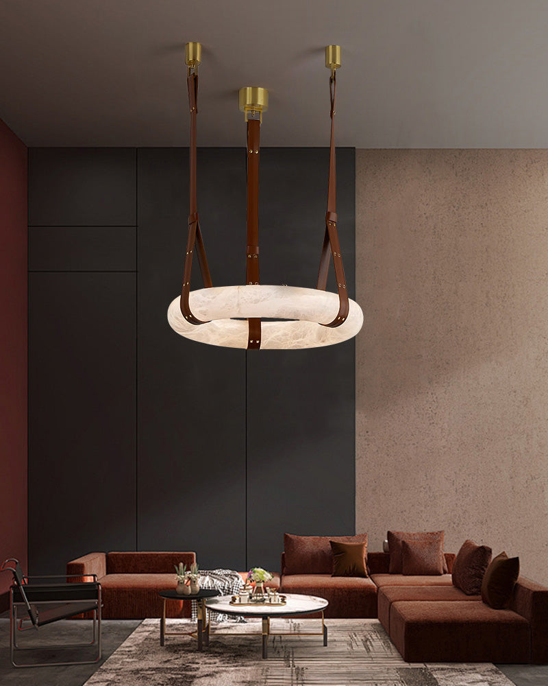 Luxury Leather Circle Marble Chandelier