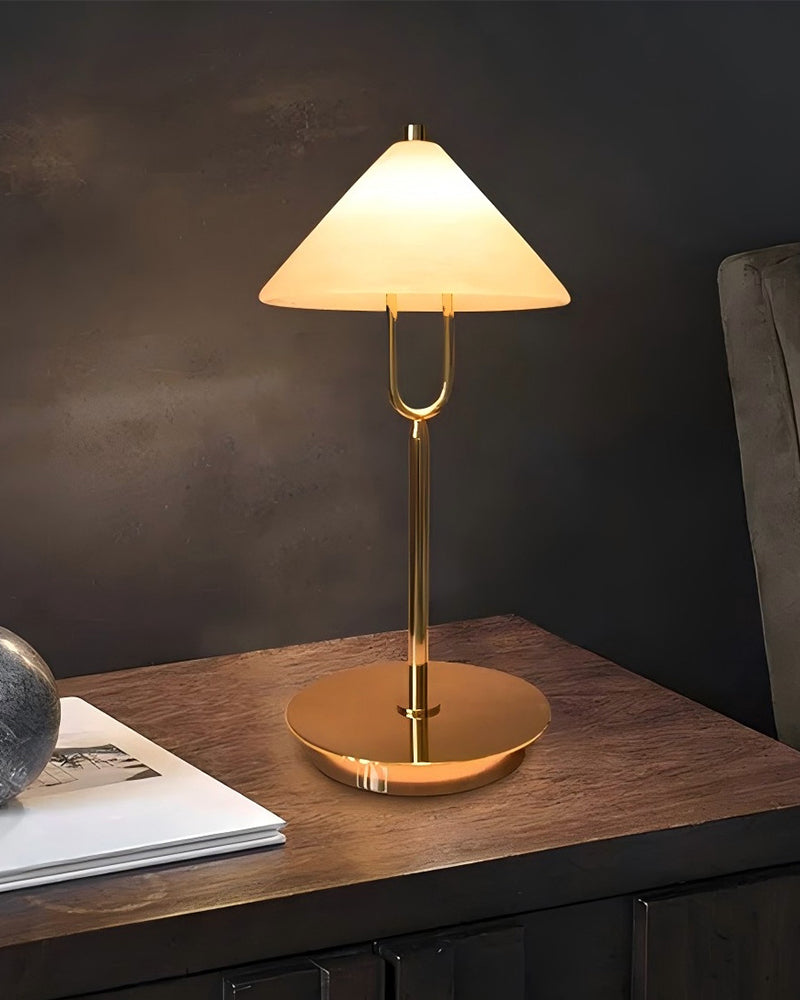 Fuji LED Conical Skinny White Alabaster High Floor Lamp Height 55" Gold Aluminum Rod