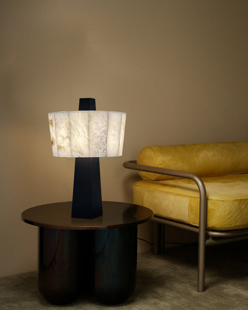 Bedside Tabletop Lamps LED Alabaster Grandeur Small Table Lamp Black Stainless Base Modern Table lamp